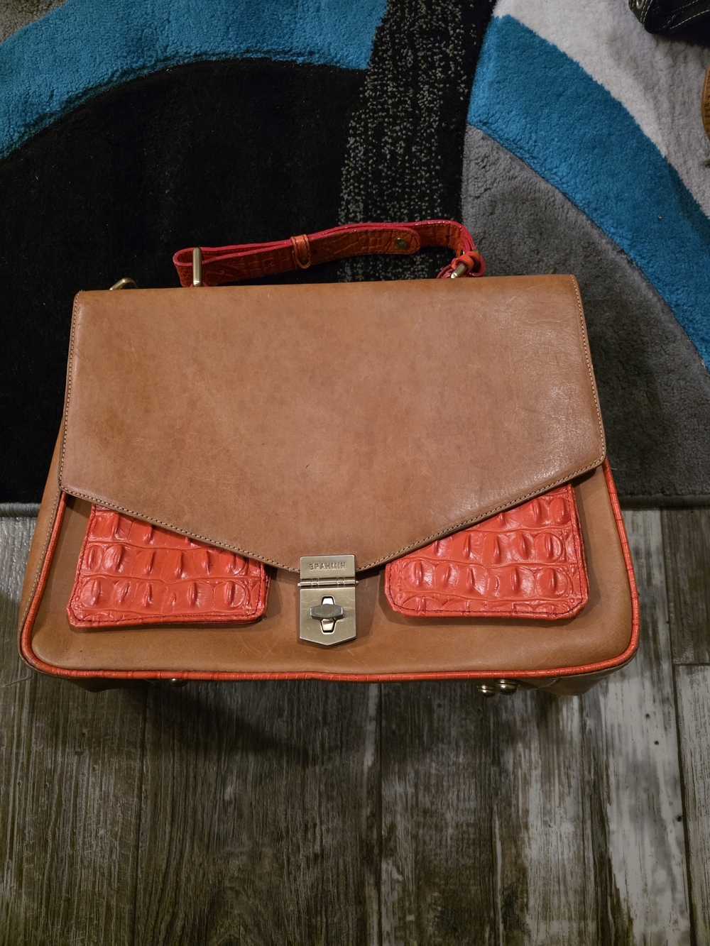 Brahmin Nico Shoulder/Clutch Bag Orange/ Tan Vtg